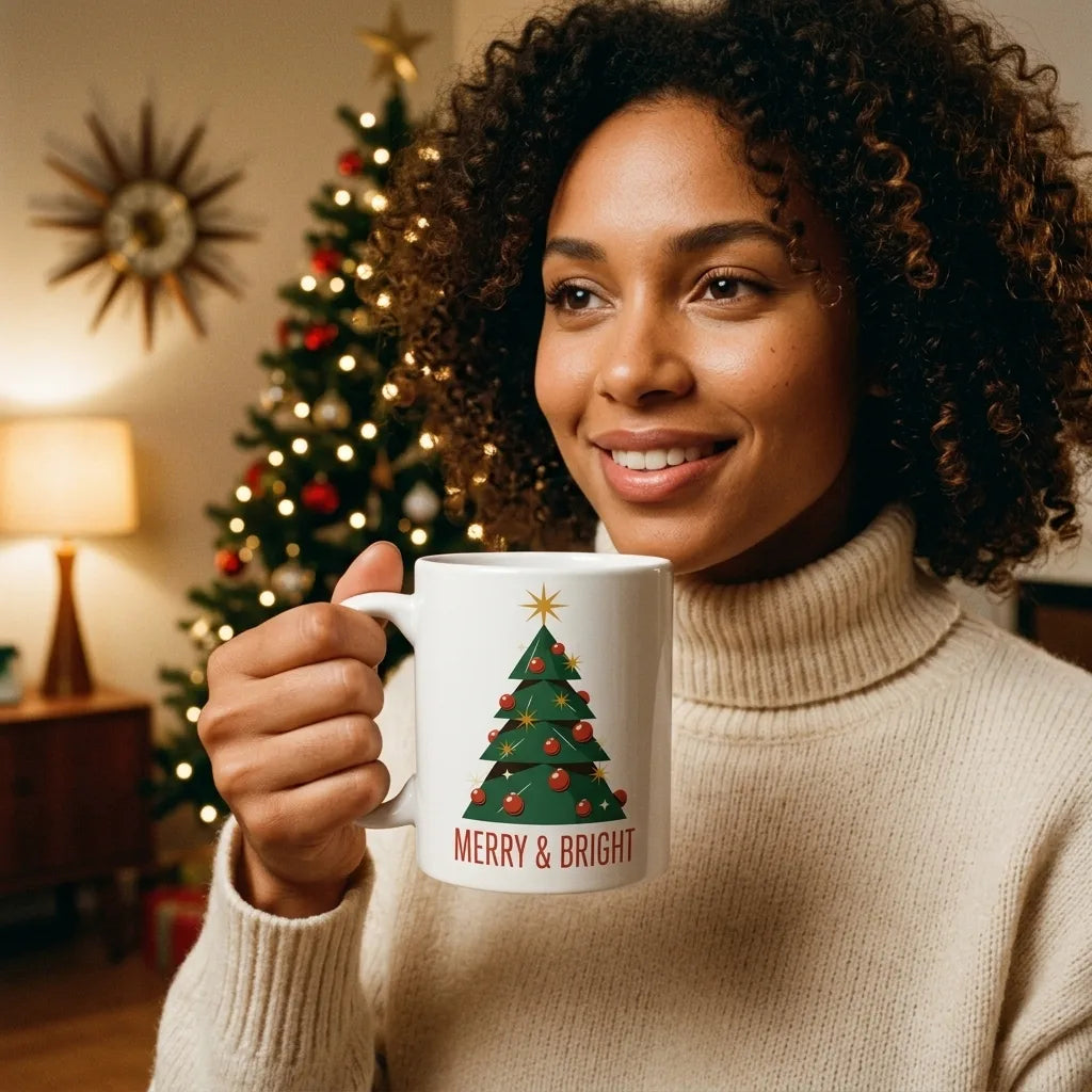 Atomic Mid-Century Tree Christmas mug — lifestyle
