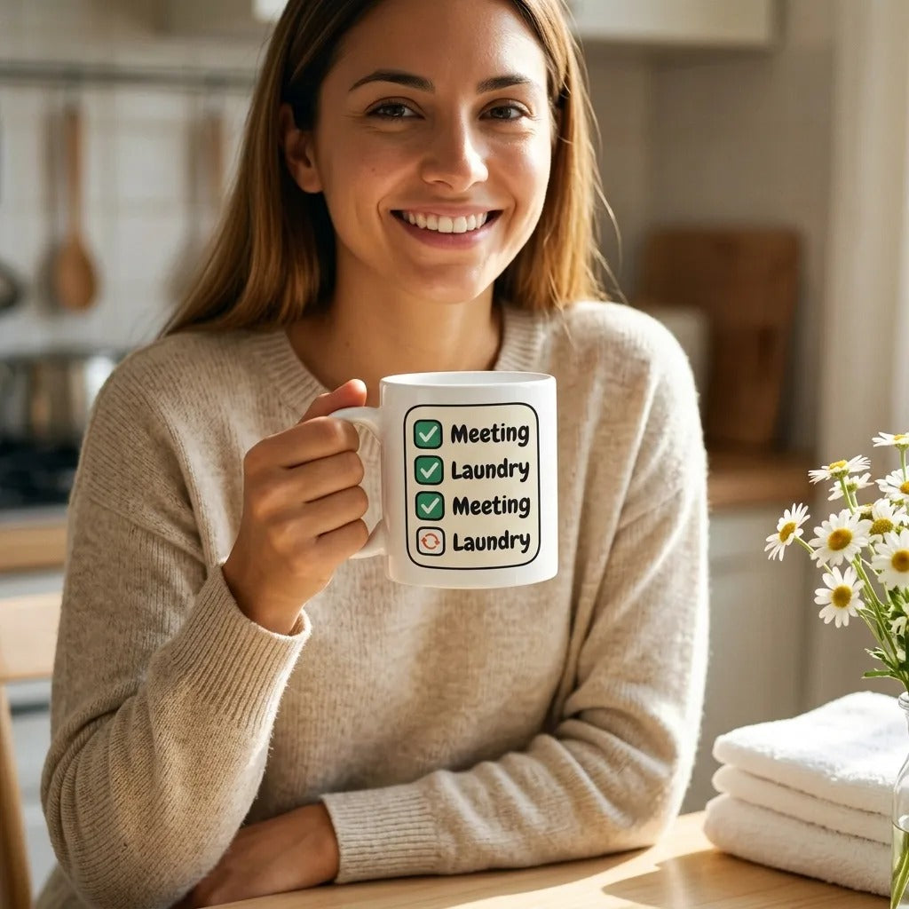 Meeting Laundry funny office coffee mug — lifestyle