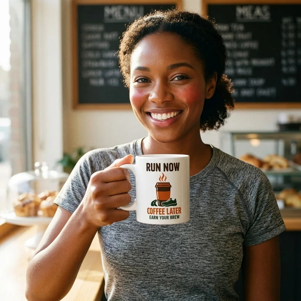 Run Now, Coffee Later print — lifestyle