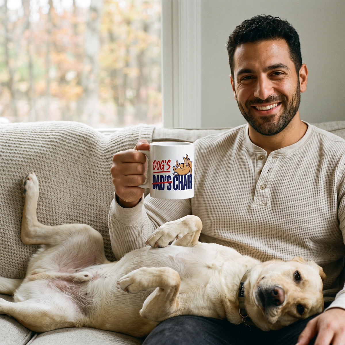 Dog's Chair funny dog dad mug — lifestyle