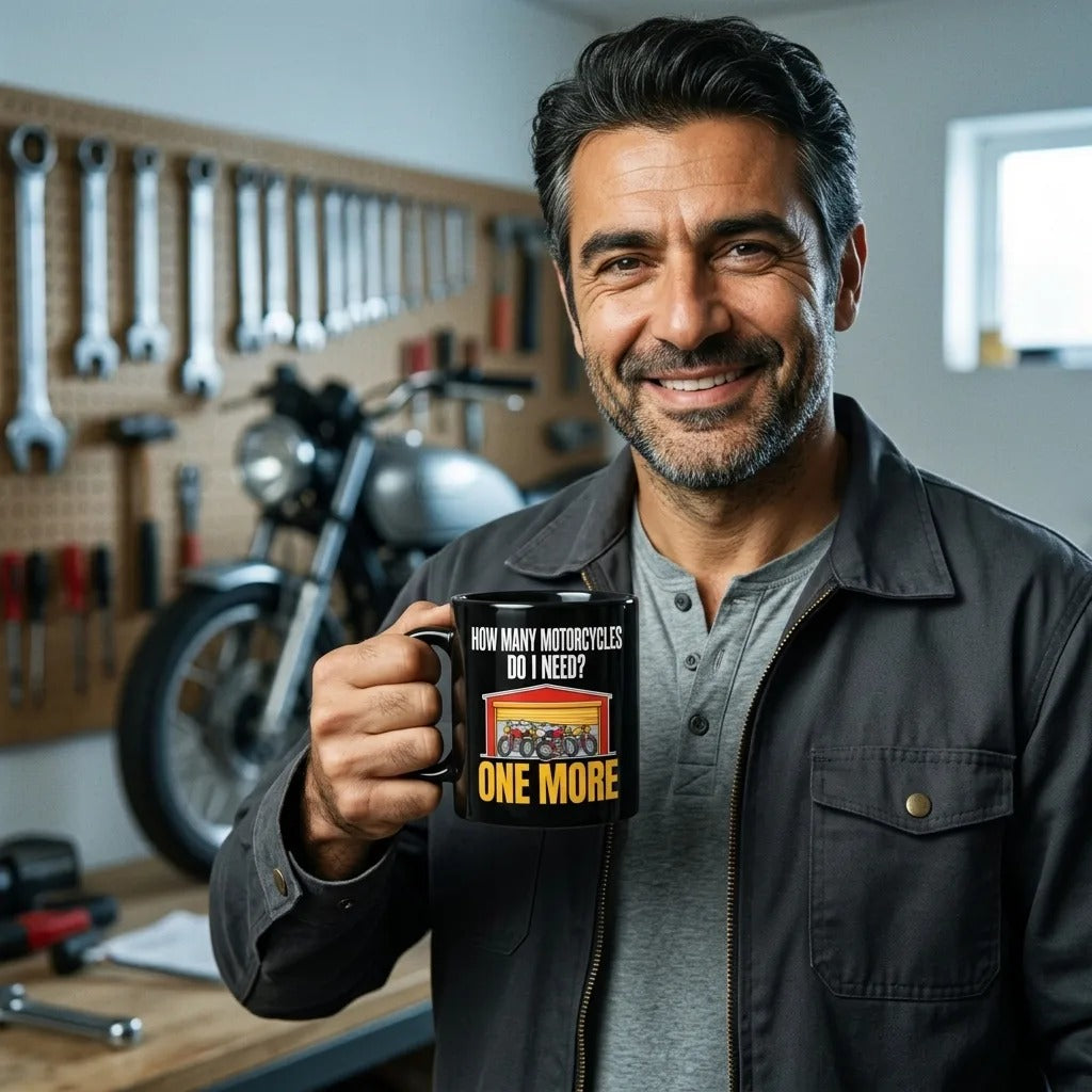 One More funny motorcycle mug — lifestyle