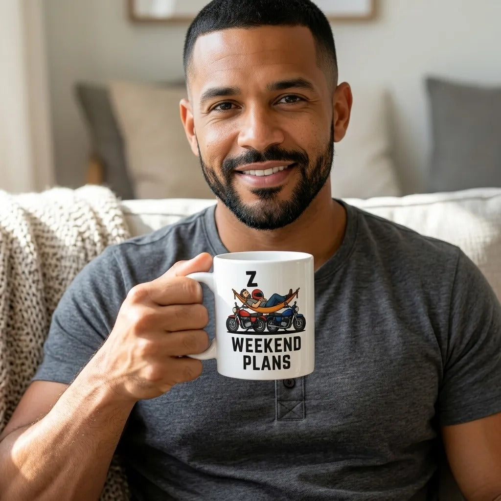 Weekend Plans funny motorcycle dad coffee mug — lifestyle