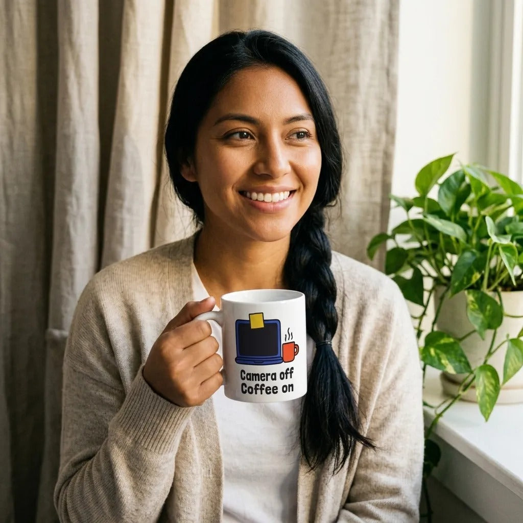 Camera Off Coffee On funny office coffee mug — lifestyle