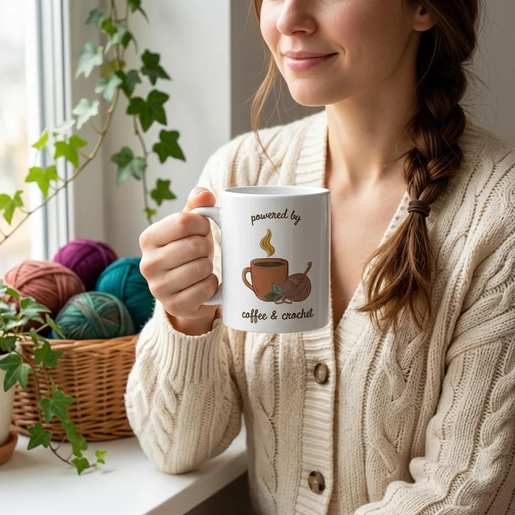 Powered by Coffee & Crochet print — lifestyle