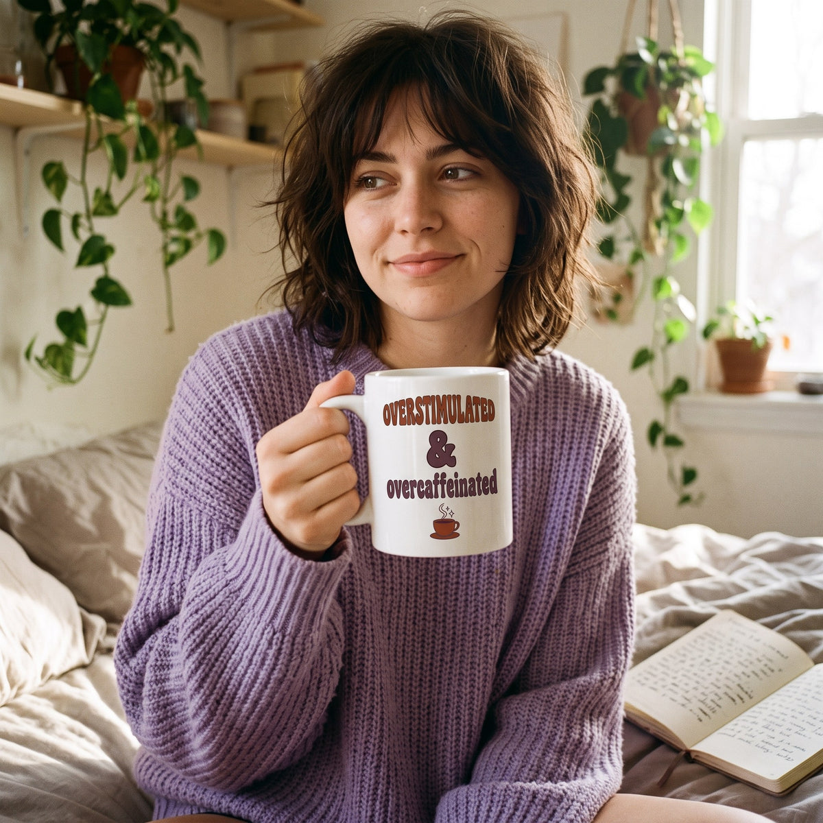 Overstimulated & Overcaffeinated funny mental health mug — lifestyle