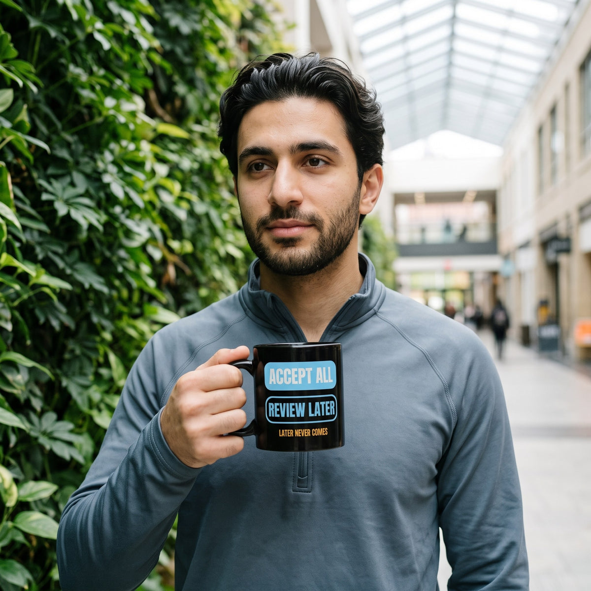 Accept All Review Later mug — lifestyle