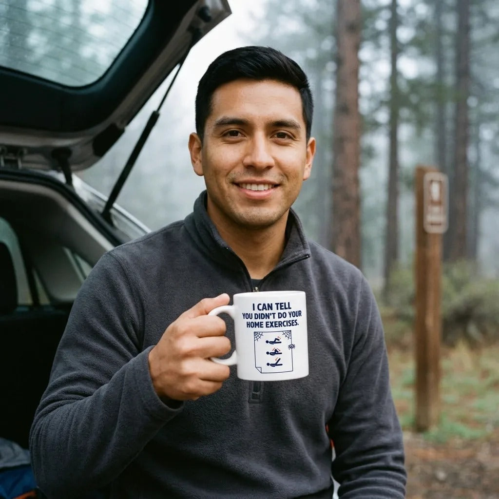 Home Exercises funny physical therapy mug — lifestyle