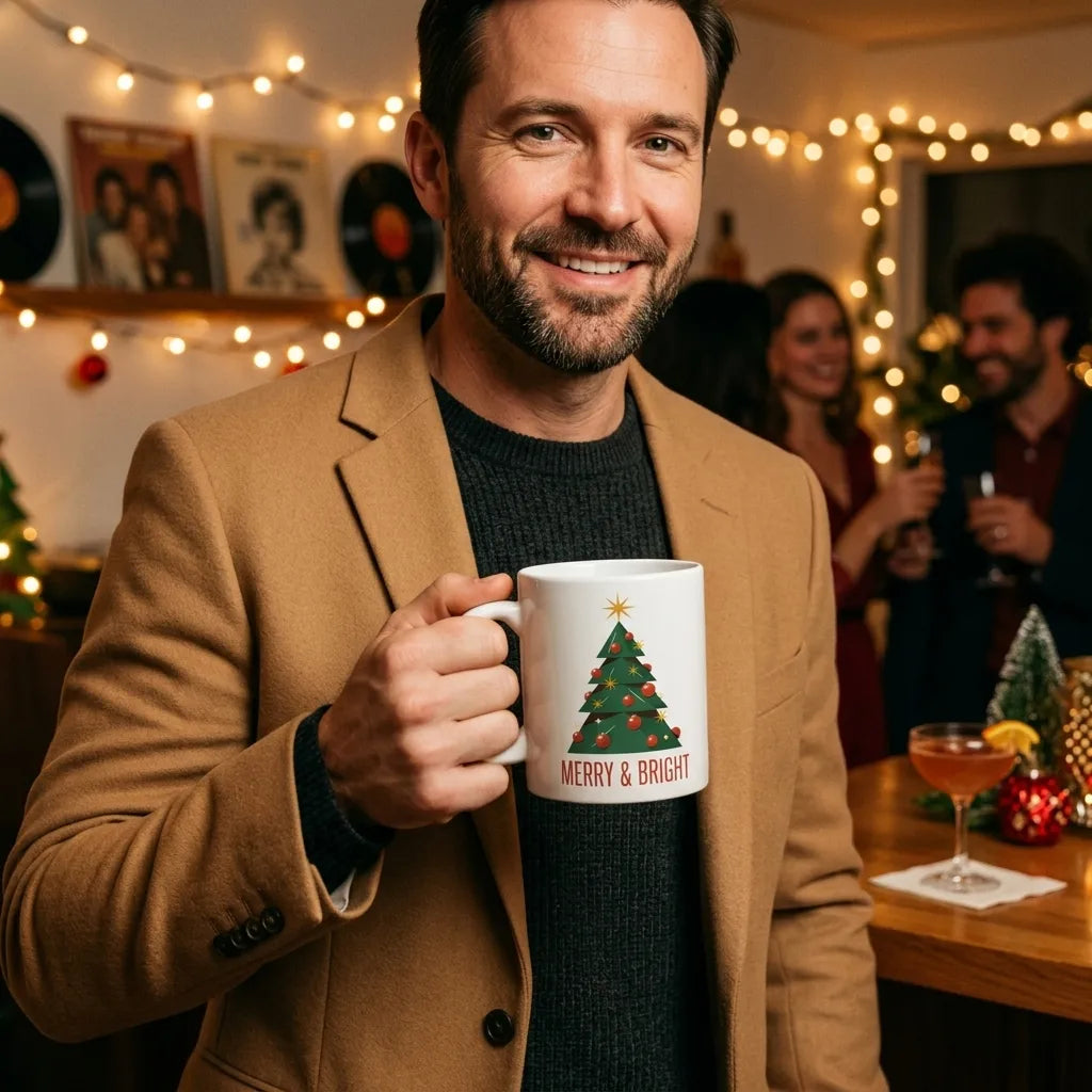 Atomic Mid-Century Tree Christmas mug — lifestyle
