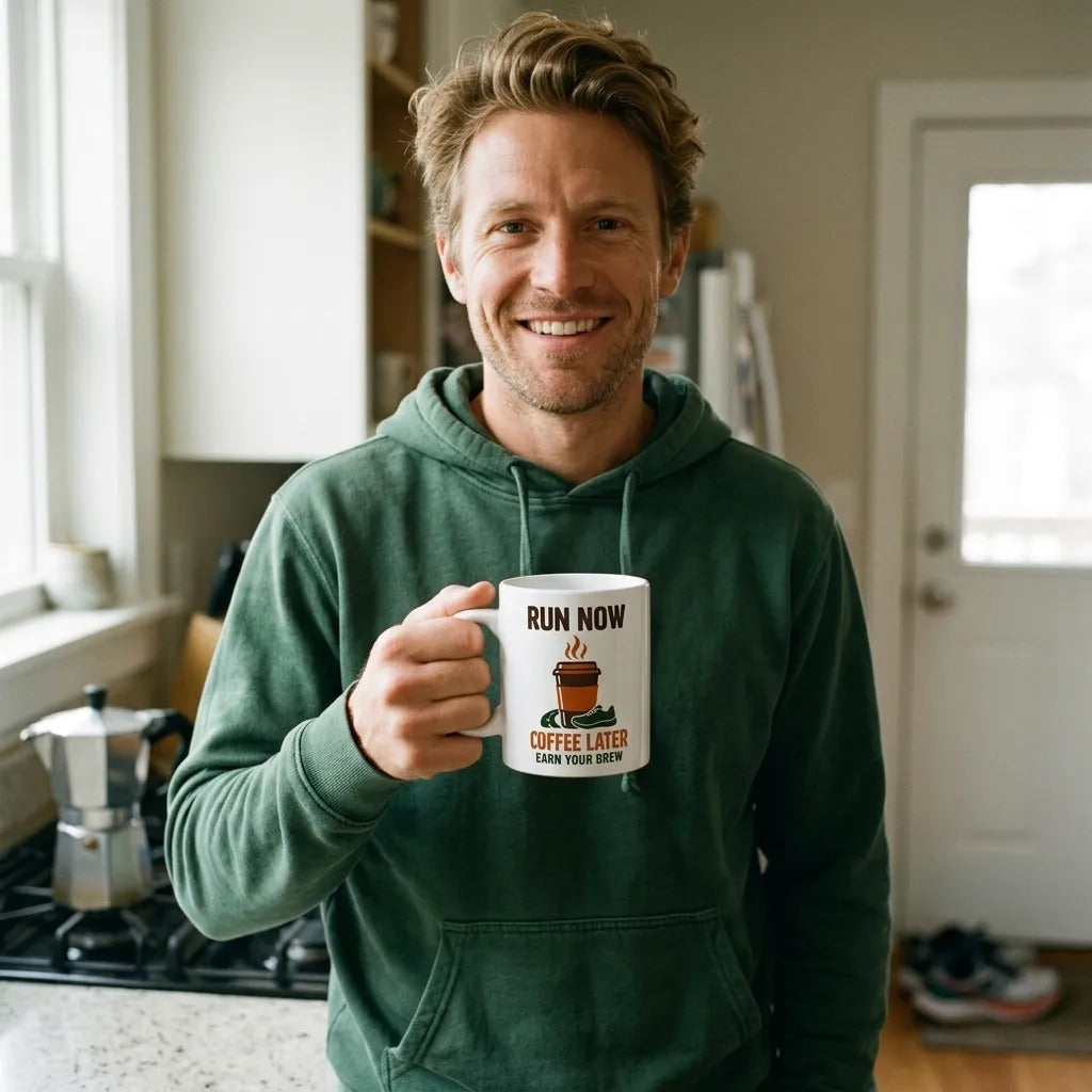 Run Now, Coffee Later print — lifestyle