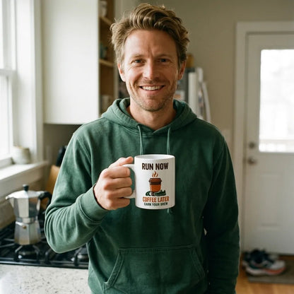 Run Now, Coffee Later print — lifestyle