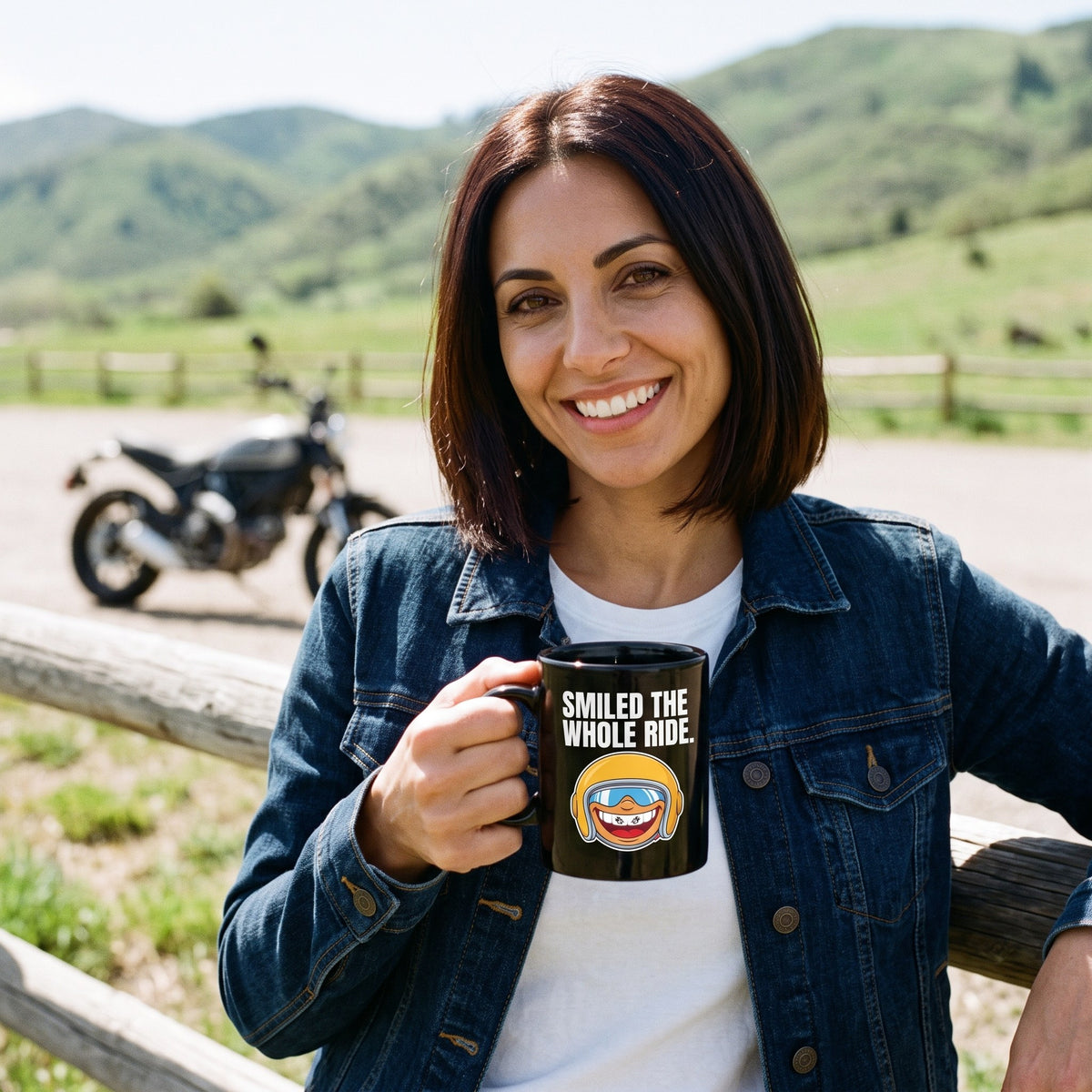 Smiled The Whole Ride funny motorcycle mug — lifestyle