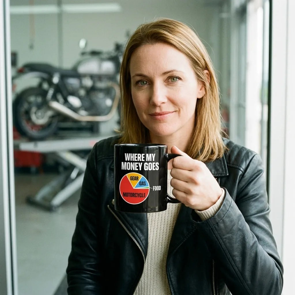 Where My Money Goes funny motorcycle mug — lifestyle