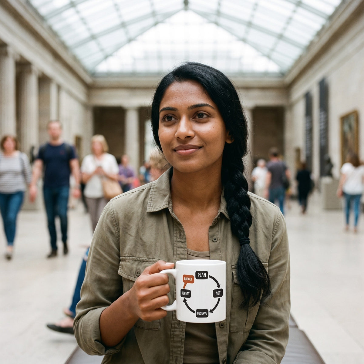 Plan Act Observe Repeat mug — lifestyle