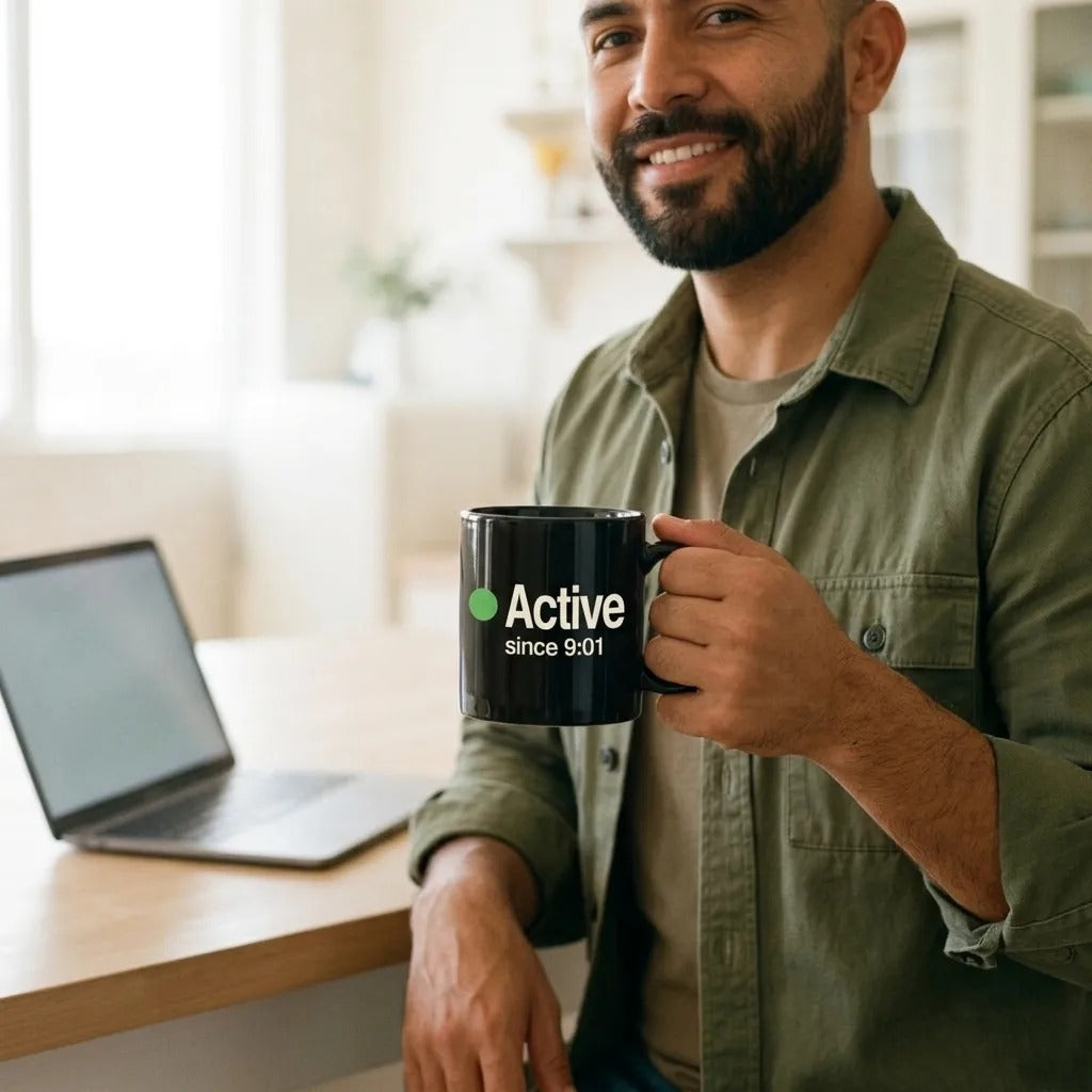 Active Since 9:01 presence status mug — lifestyle