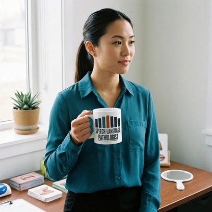 Mid-Century Clinic speech therapy mug — lifestyle