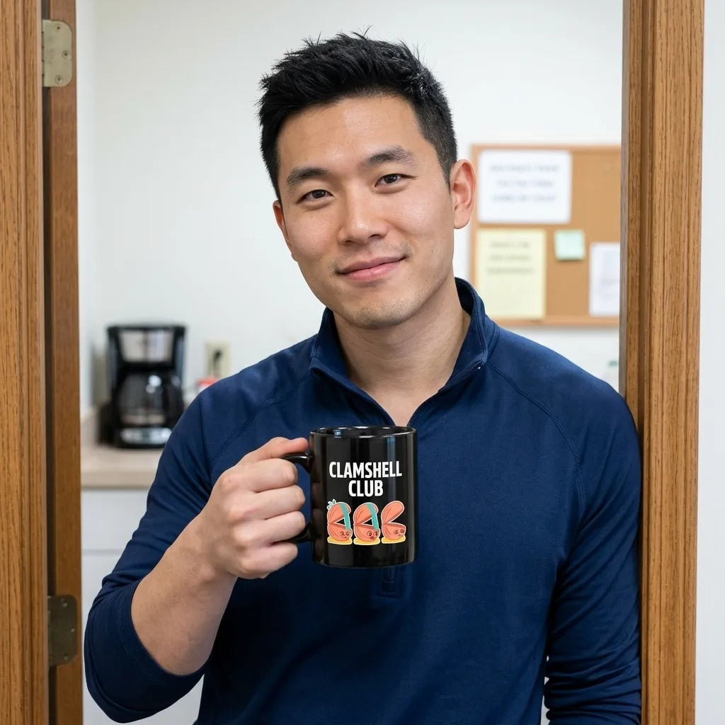 Clamshell Club funny physical therapy mug — lifestyle