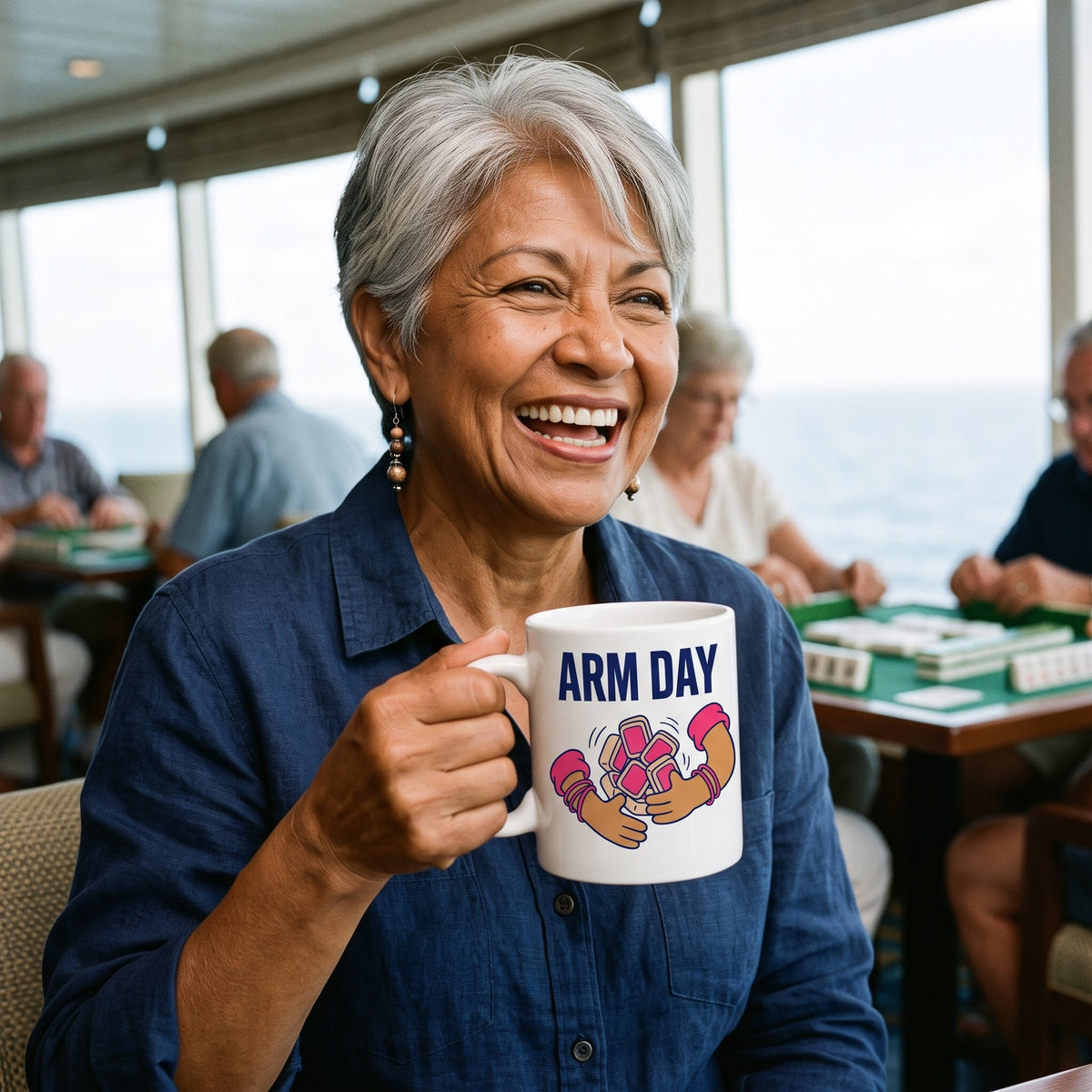 Arm Day funny mahjong mug — lifestyle