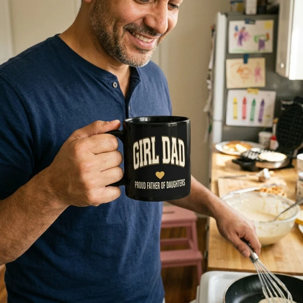 Varsity Arch Girl Dad print — lifestyle