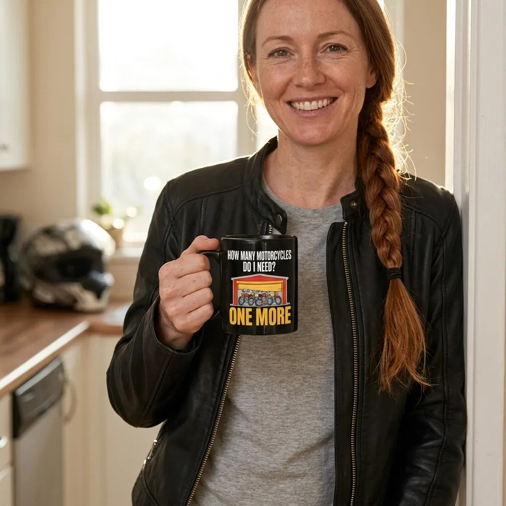 One More funny motorcycle mug — lifestyle