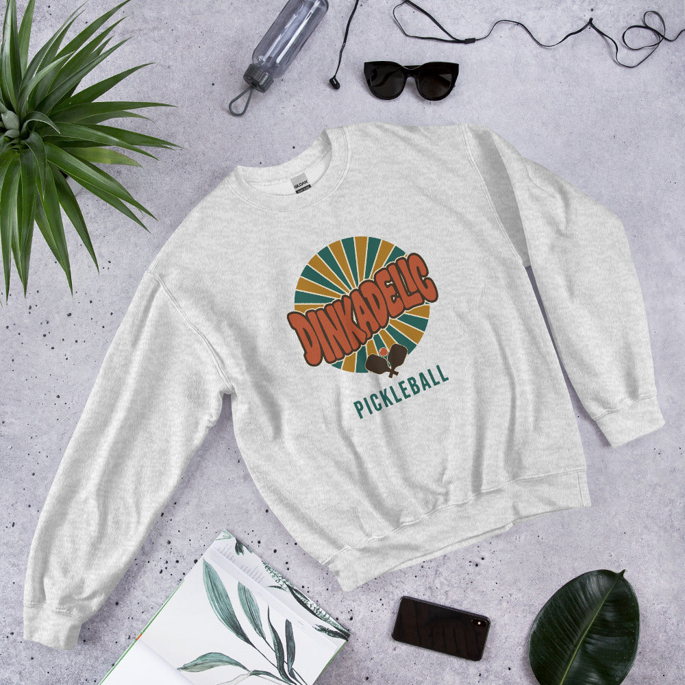 Ash Dinkadelic retro 70s pickleball crewneck sweatshirt ghost front right