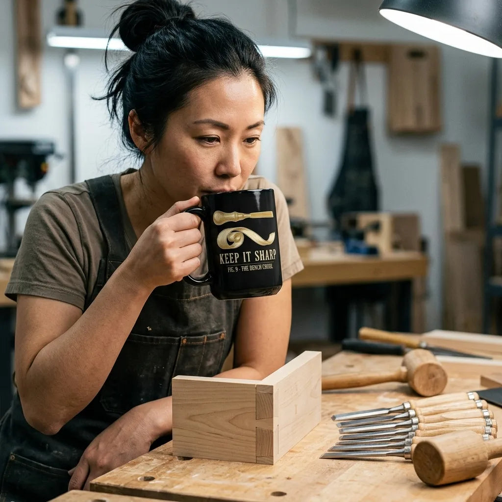 Keep It Sharp woodworking print — lifestyle