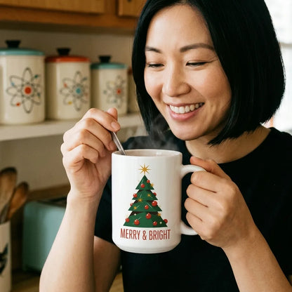 Atomic Mid-Century Tree Christmas mug — lifestyle