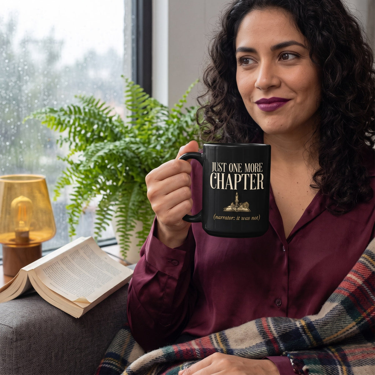 Just One More Chapter book lover dark academia print — lifestyle
