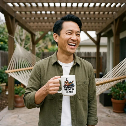 Weekend Plans funny motorcycle dad coffee mug — lifestyle