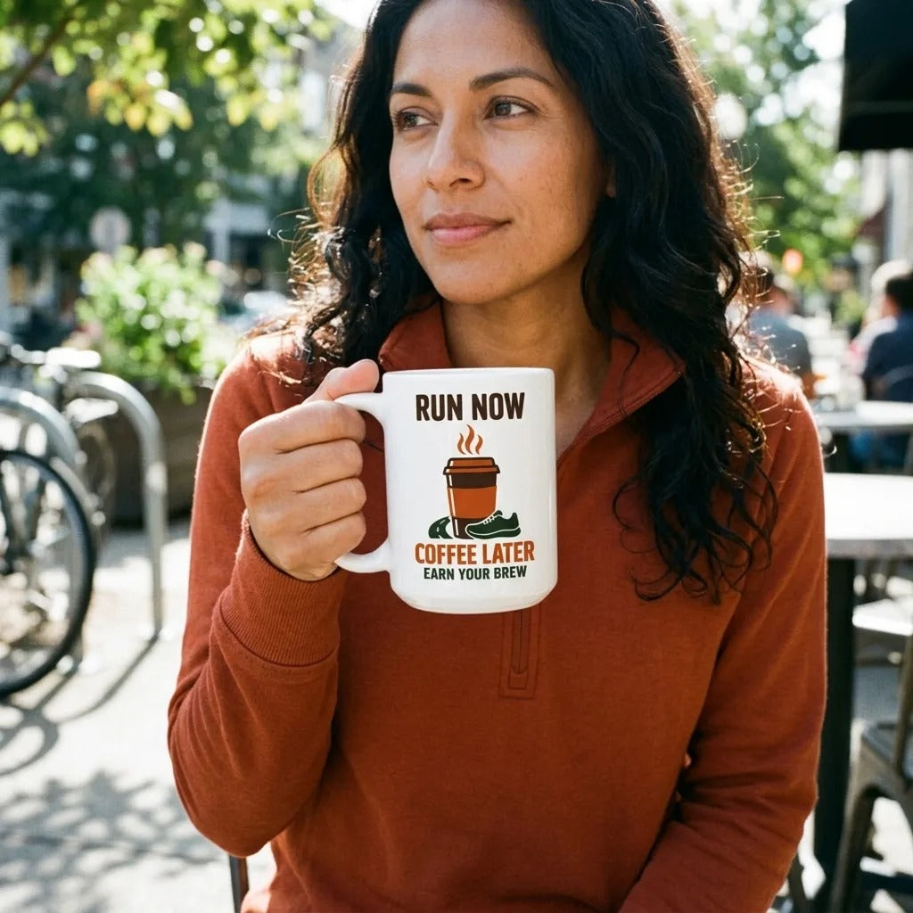 Run Now, Coffee Later print — lifestyle