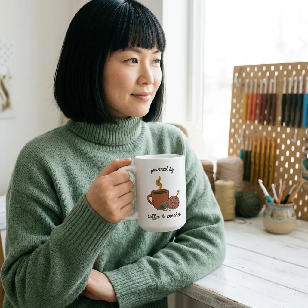 Powered by Coffee & Crochet print — lifestyle