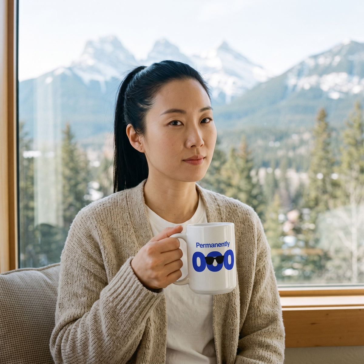 Permanently OOO out of office coffee mug — lifestyle
