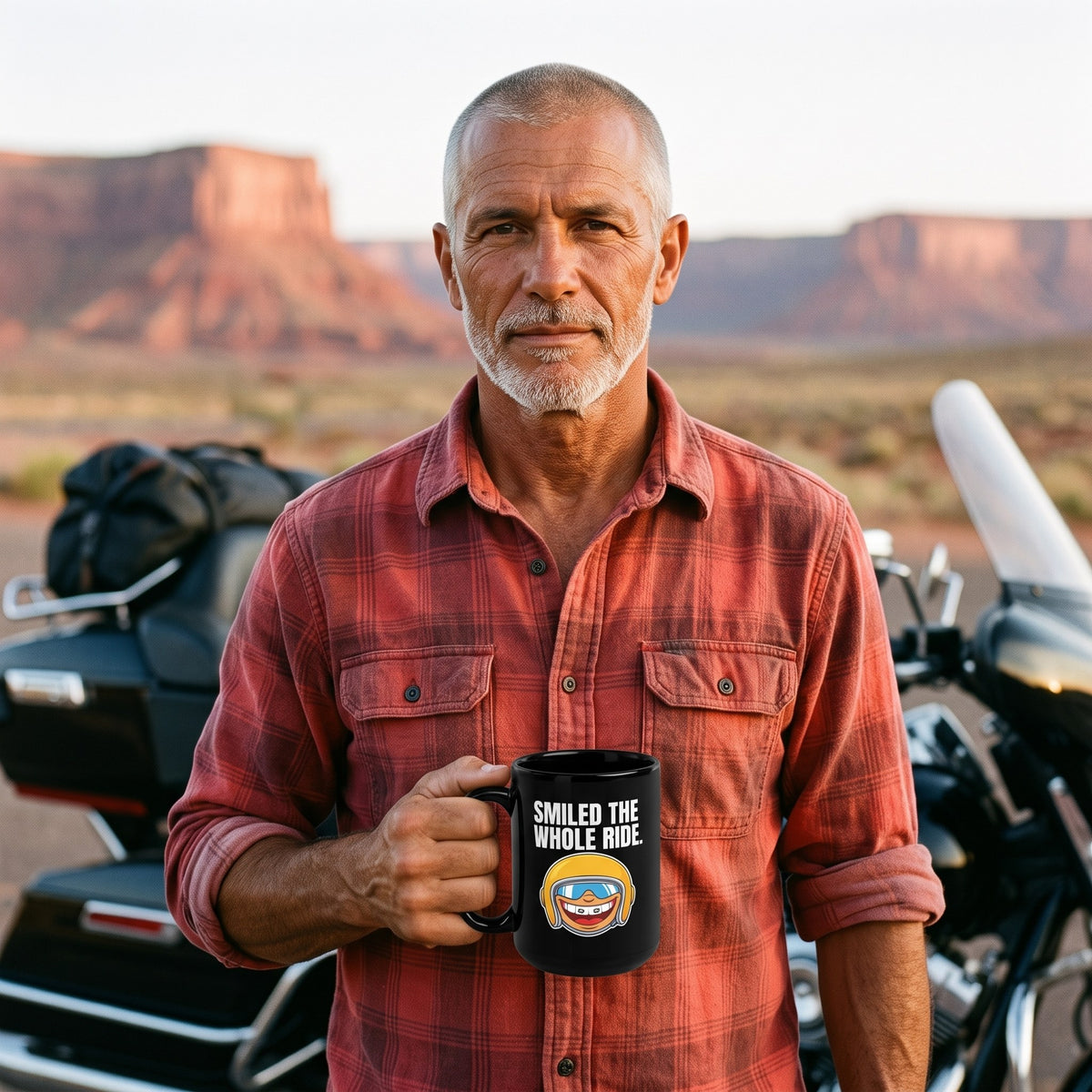 Smiled The Whole Ride funny motorcycle mug — lifestyle