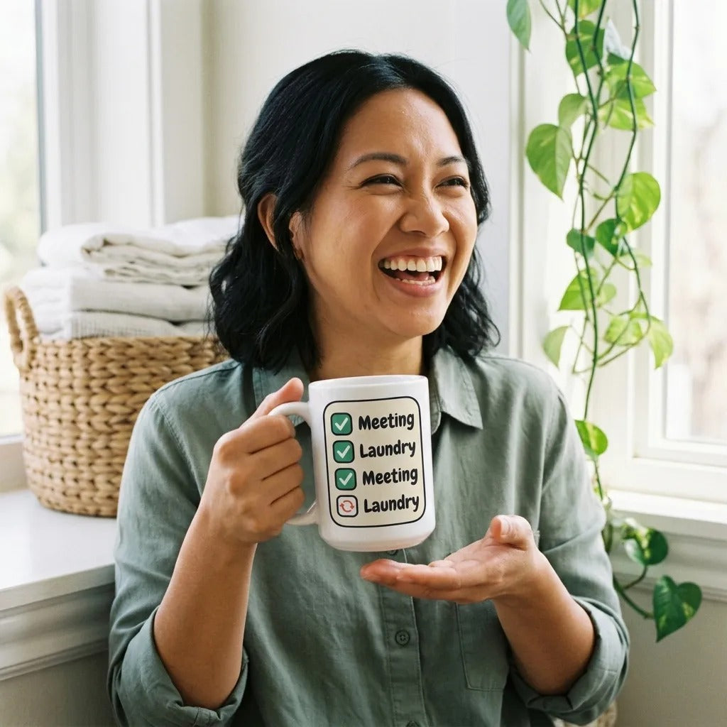 Meeting Laundry funny office coffee mug — lifestyle
