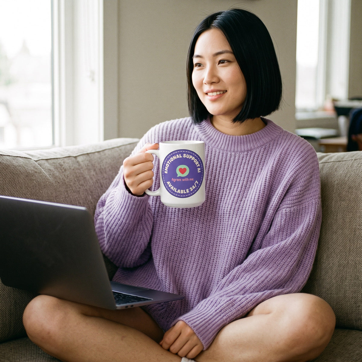 Emotional Support AI ceramic mug — lifestyle