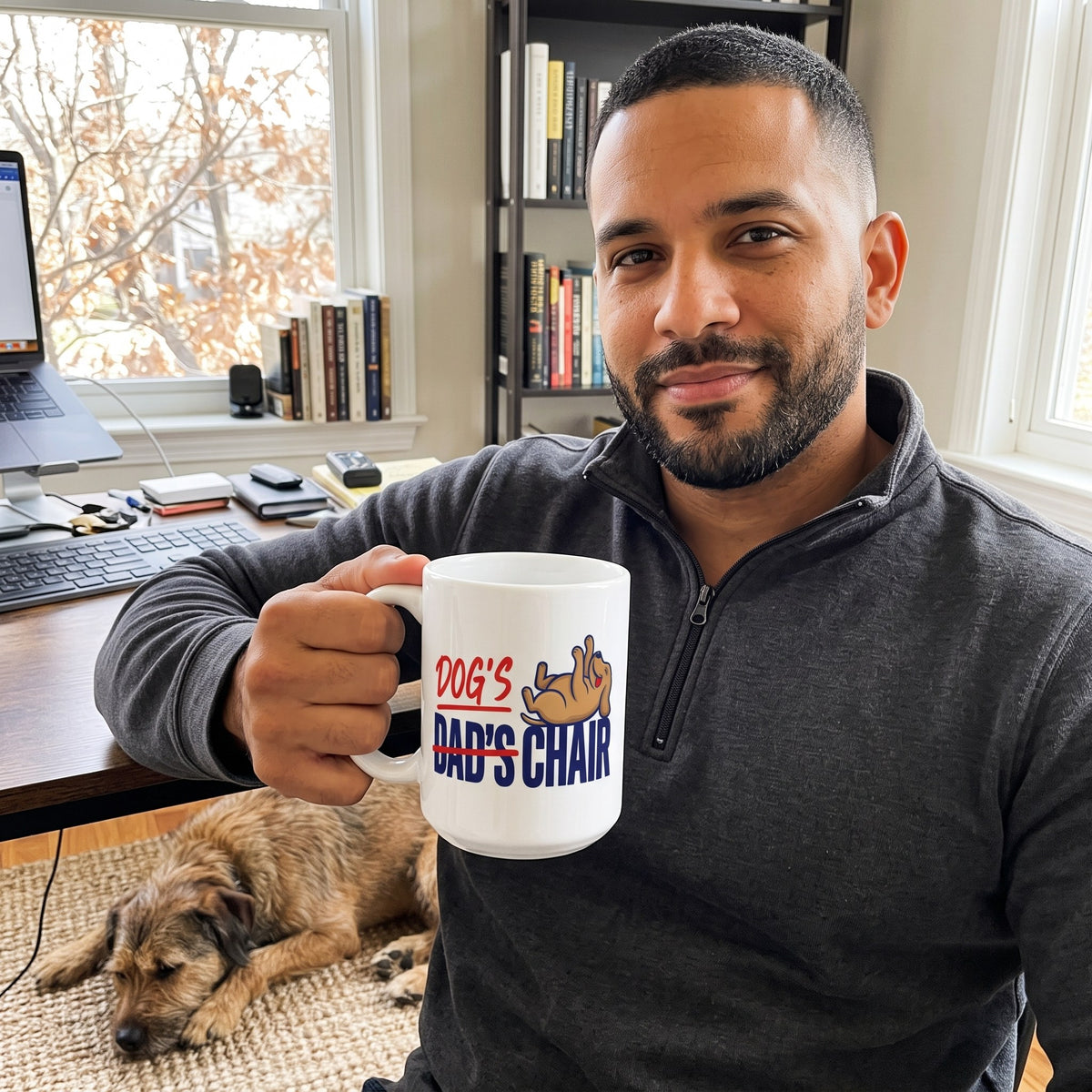 Dog's Chair funny dog dad mug — lifestyle