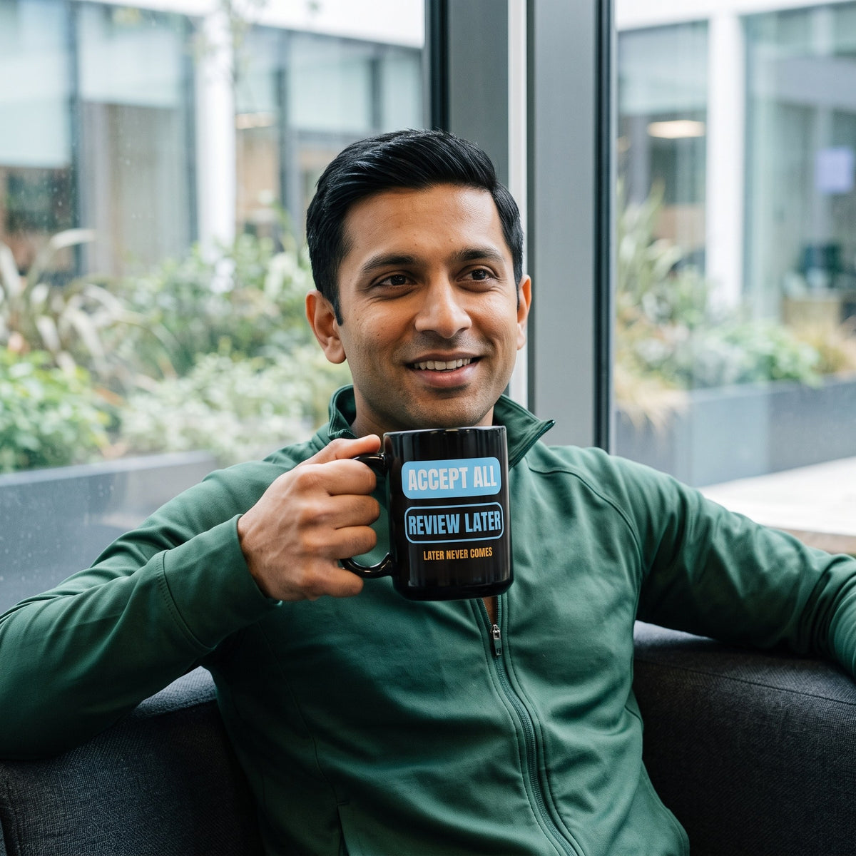 Accept All Review Later mug — lifestyle