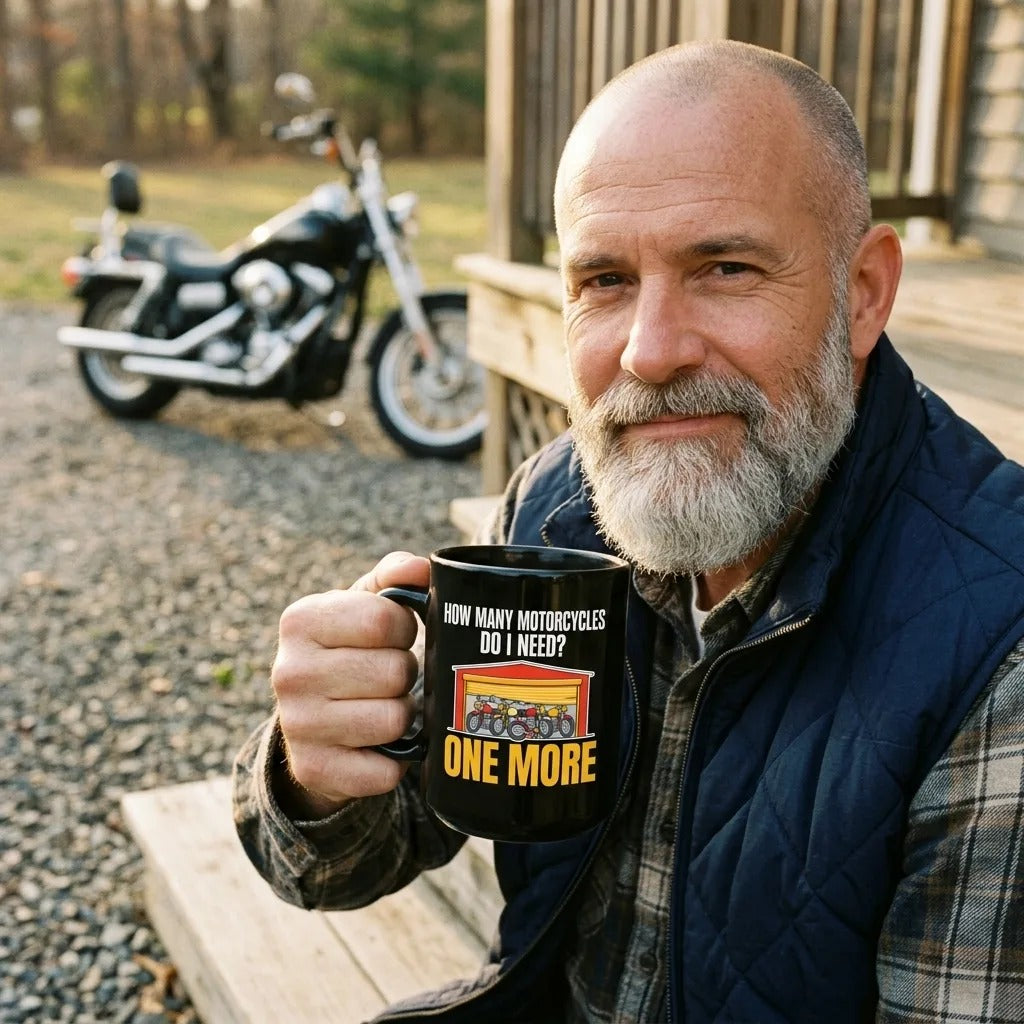 One More funny motorcycle mug — lifestyle