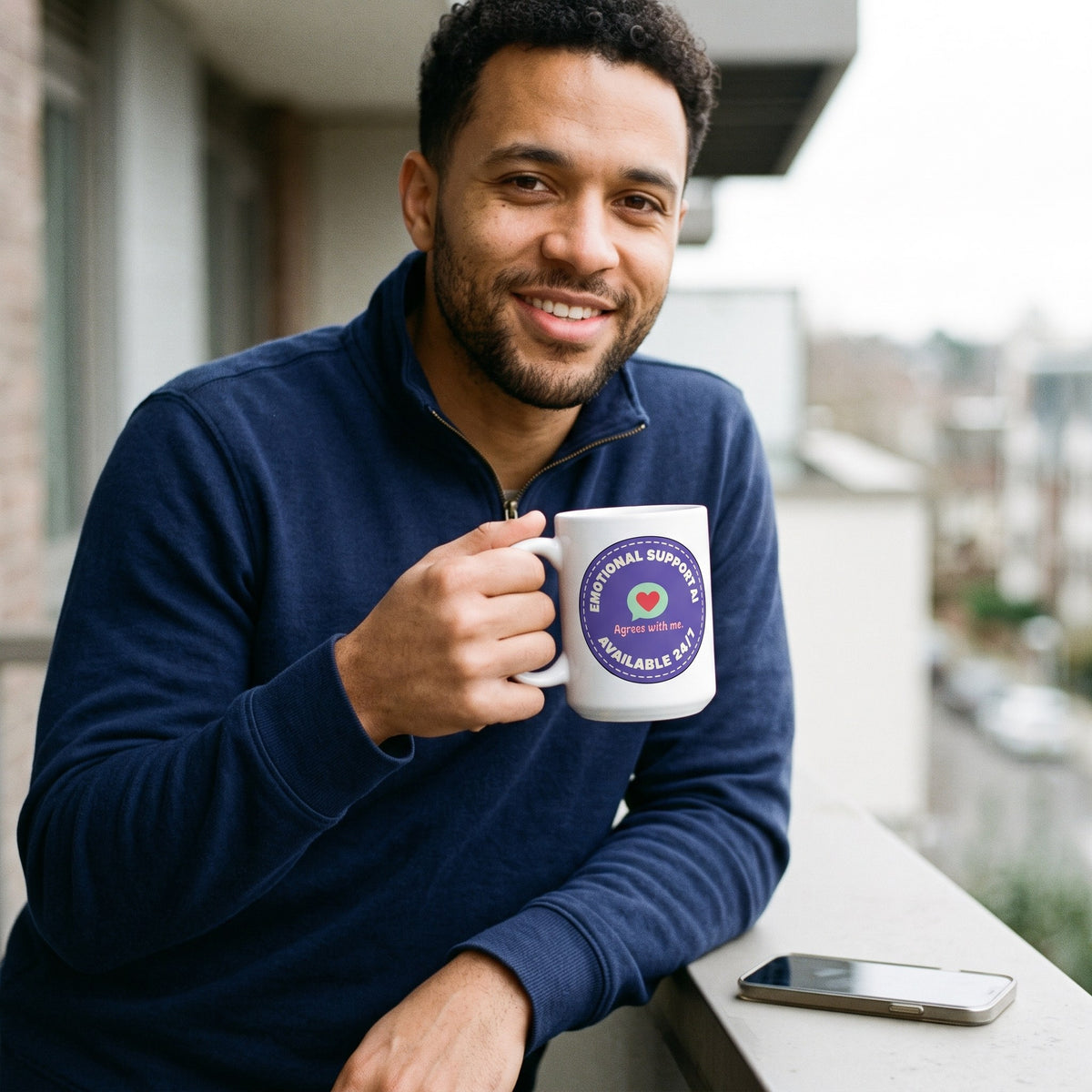 Emotional Support AI ceramic mug — lifestyle