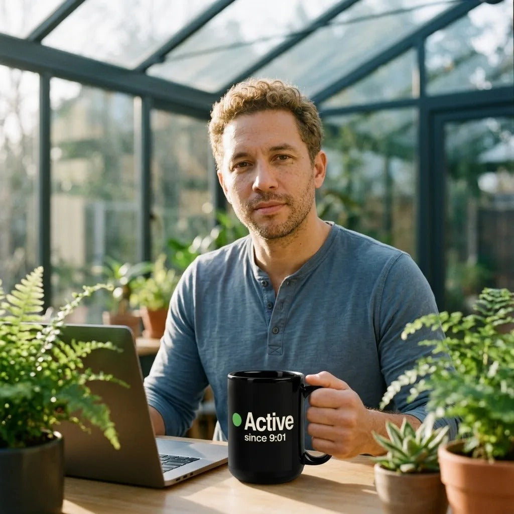 Active Since 9:01 presence status mug — lifestyle
