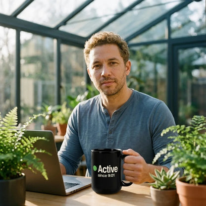 Active Since 9:01 presence status mug — lifestyle