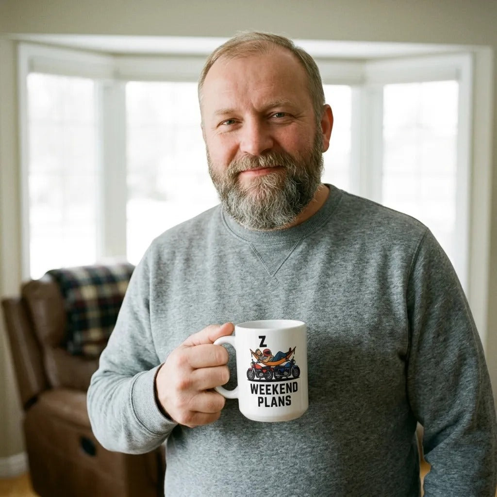 Weekend Plans funny motorcycle dad coffee mug — lifestyle