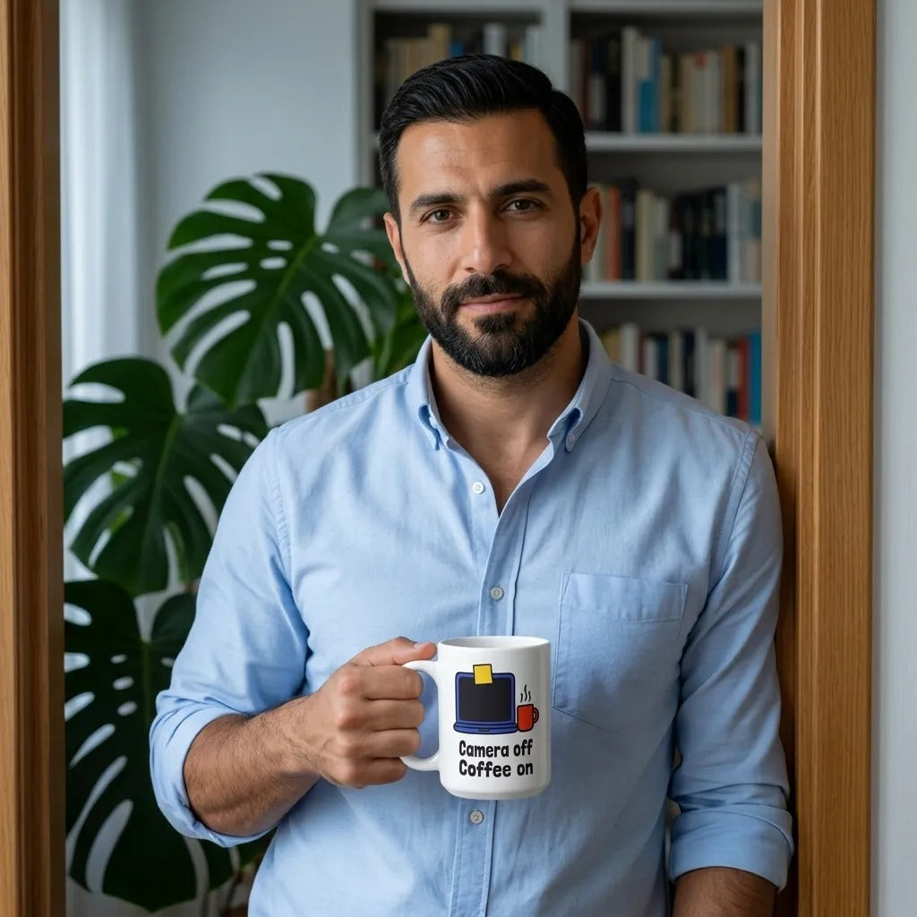 Camera Off Coffee On funny office coffee mug — lifestyle