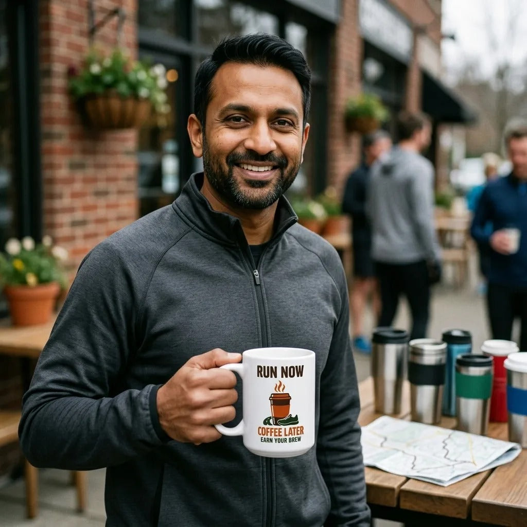Run Now, Coffee Later print — lifestyle