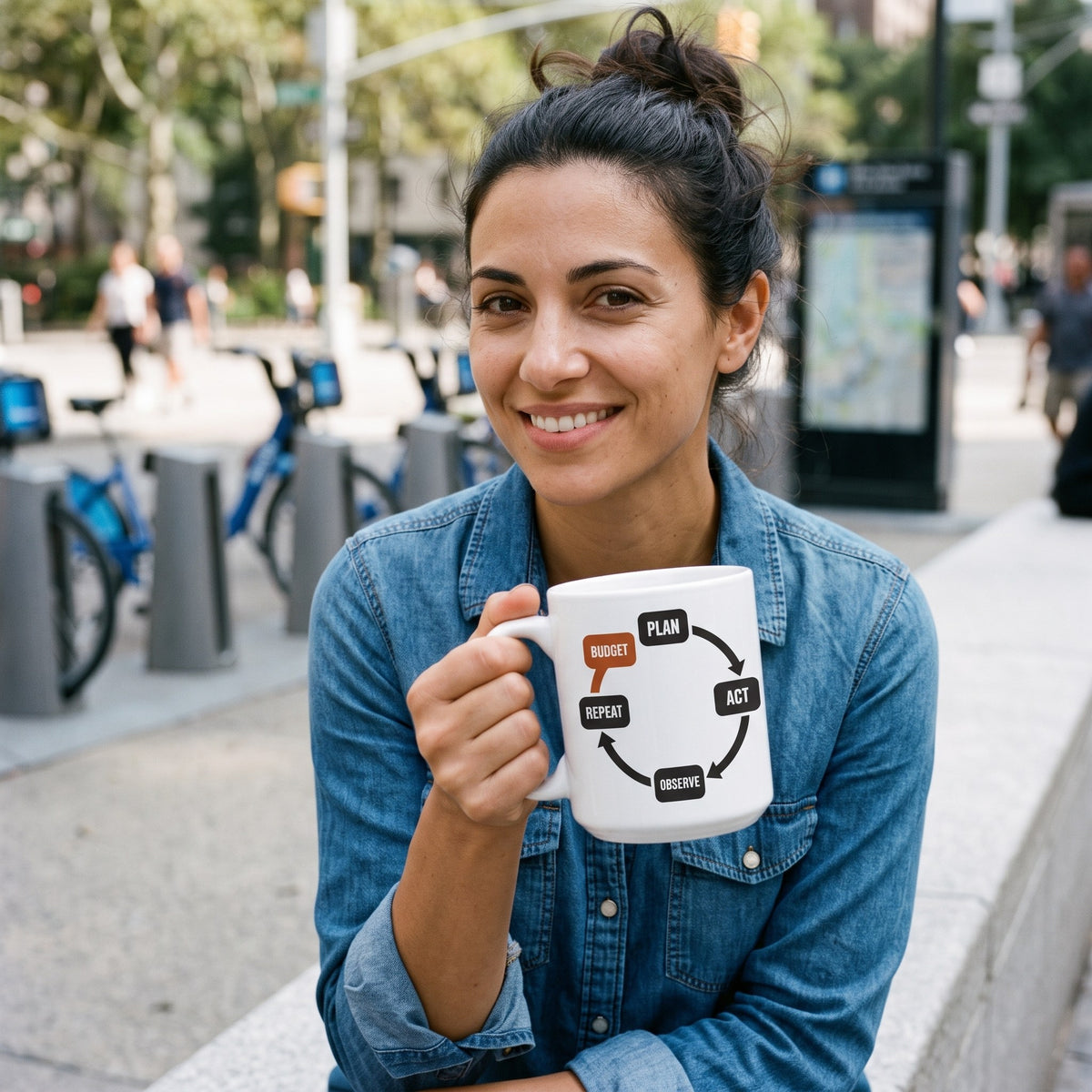 Plan Act Observe Repeat mug — lifestyle