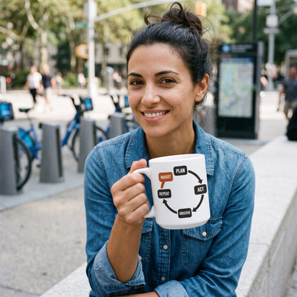 Plan Act Observe Repeat mug — lifestyle