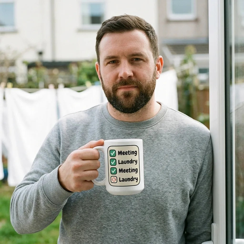 Meeting Laundry funny office coffee mug — lifestyle