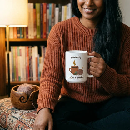 Powered by Coffee & Crochet print — lifestyle