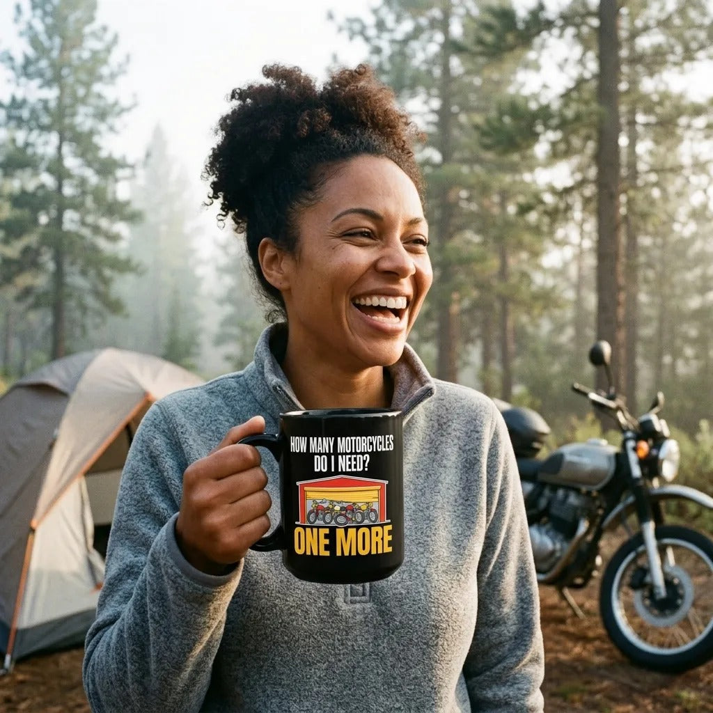 One More funny motorcycle mug — lifestyle