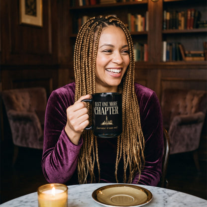 Just One More Chapter book lover dark academia print — lifestyle