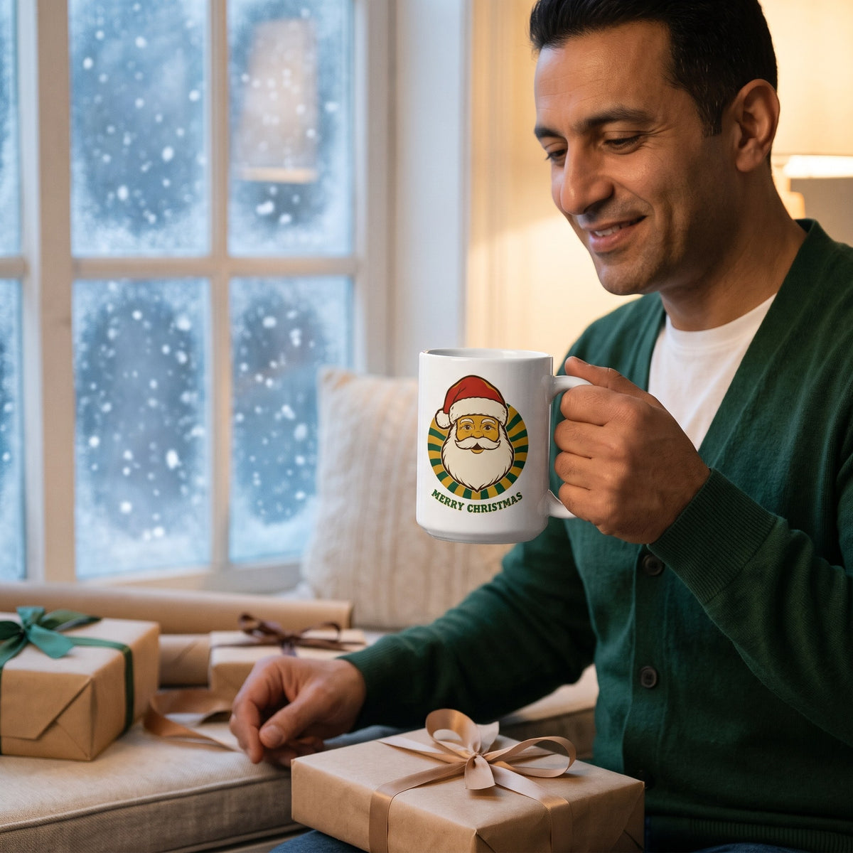 Groovy Santa retro Christmas mug — lifestyle